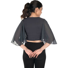 Load image into Gallery viewer, Hosiery Deep Neck Blouses - Butterfly Sleeves - Regular Size - Clay Grey - Blouse featured
