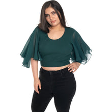 Load image into Gallery viewer, Hosiery Deep Neck Blouses - Butterfly Sleeves - Regular Size - Green - Blouse featured