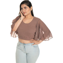 Load image into Gallery viewer, Hosiery Deep Neck Blouses - Butterfly Sleeves - Regular Size - Light Brown - Blouse featured
