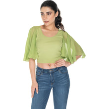 Load image into Gallery viewer, Hosiery Deep Neck Blouses - Butterfly Sleeves - Plus Size - Lime Green - Blouse featured