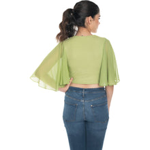 Load image into Gallery viewer, Hosiery Deep Neck Blouses - Butterfly Sleeves - Regular Size - Lime Green - Blouse featured