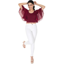 Load image into Gallery viewer, Hosiery Deep Neck Blouses - Butterfly Sleeves - Plus Size - Maroon - Blouse featured