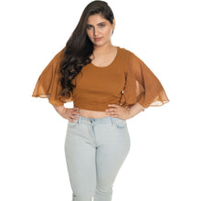 Load image into Gallery viewer, Hosiery Deep Neck Blouses - Butterfly Sleeves - Regular Size - Mustard - Blouse featured