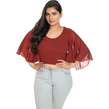 Load image into Gallery viewer, Hosiery Deep Neck Blouses - Butterfly Sleeves - Regular Size - Rust - Blouse featured