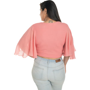 Hosiery Deep Neck Blouses - Butterfly Sleeves - Regular Size - Sakura Pink - Blouse featured