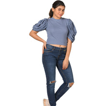 Load image into Gallery viewer, Hosiery Blouses - Mesh Pleated Sleeves - Brilliant Blue - Blouse featured