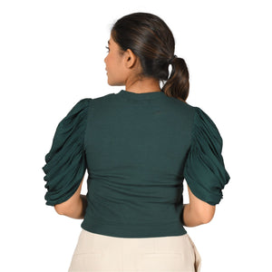 Hosiery Blouses - Mesh Pleated Sleeves - Green - Blouse featured