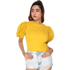 Hosiery Blouses - Mesh Pleated Sleeves - Mango Yellow - Blouse featured
