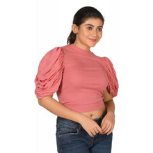 Load image into Gallery viewer, Hosiery Blouses - Mesh Pleated Sleeves - Rose Pink - Blouse featured
