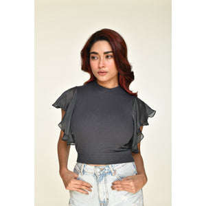 Hosiery Blouses- Flutter Sleeves - Clay Grey - Blouse featured