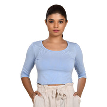 Load image into Gallery viewer, Cotton Rayon Blouses - Elbow Sleeves Baby Blue Bust size 28-40 Blouse