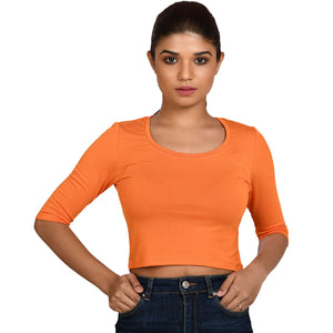 Cotton Rayon Blouses Plus Size - Elbow Sleeves Orange Bust size 42-48 Blouse