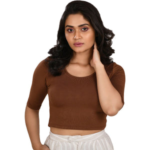 Cotton Rayon Blouses Plus Size - Elbow Sleeves Walnut Brown Bust size 42-48 Blouse
