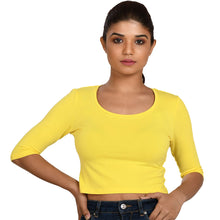 Load image into Gallery viewer, Cotton Rayon Blouses Plus Size - Elbow Sleeves Yellow Bust size 42-48 Blouse