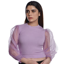 Load image into Gallery viewer, Hosiery Blouses with Puffy Organza Full Sleeves -  Lavender - Blouse featured