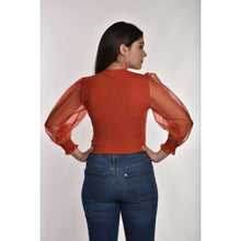 Load image into Gallery viewer, Hosiery Blouses with Puffy Organza Full Sleeves -  Brick Red - Blouse featured
