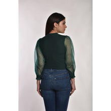 Load image into Gallery viewer, Hosiery Blouses with Puffy Organza Full Sleeves -  Green - Blouse featured