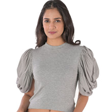 Load image into Gallery viewer, Hosiery Blouses - Mesh Pleated Sleeves - Light Grey - Blouse featured
