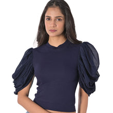 Load image into Gallery viewer, Hosiery Blouses - Mesh Pleated Sleeves - Royal Blue - Blouse featured