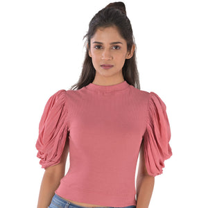 Hosiery Blouses - Mesh Pleated Sleeves - Rose Pink - Blouse featured