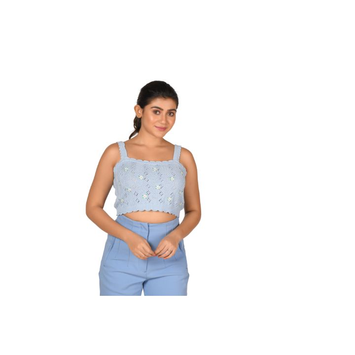 Crochet crop tops - Sky Blue - Blouse featured