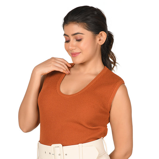 Textured Knit Sleeves Top - Ginger - Blouse featured