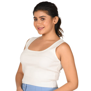 Knit : Round Neck Sleeveless Top - White - Blouse featured