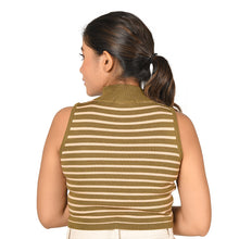 Load image into Gallery viewer, Stripes High Neck Top - Olive Green Stripes - Blouse featured