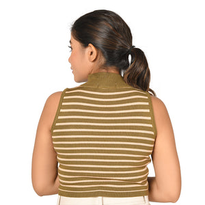 Stripes High Neck Top - Olive Green Stripes - Blouse featured