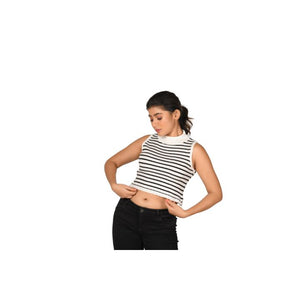 Stripes High Neck Top - White Stripes - Blouse featured
