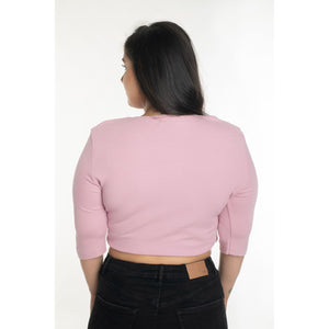 Hosiery Blouse- XXL Deep Round Neck (Elbow Sleeves) - Blush Pink - Blouse featured