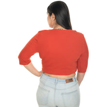 Load image into Gallery viewer, Hosiery Blouse- XXL Deep Round Neck (Elbow Sleeves) - Brick Red - Blouse featured