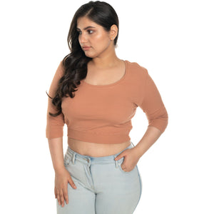 Hosiery Blouse- XXL Deep Round Neck (Elbow Sleeves) - Cider - Blouse featured