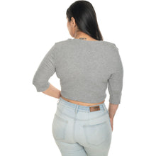 Load image into Gallery viewer, Hosiery Blouse- XXL Deep Round Neck (Elbow Sleeves) - Light Grey - Blouse featured
