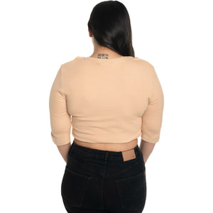Hosiery Blouse- XXL Deep Round Neck (Elbow Sleeves) - Tan - Blouse featured