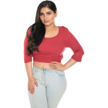Load image into Gallery viewer, Hosiery Blouse- XXL Deep Round Neck (Elbow Sleeves) - Vermillion Red - Blouse featured