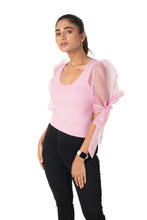 Load image into Gallery viewer, Round neck Blouses with Bow Tied-up Sleeves - Blush Pink - Blouse featured