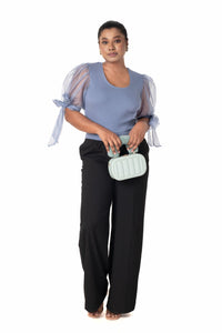 Round neck Blouses with Bow Tied-up Sleeves- Plus Size - Brilliant Blue - Blouse featured