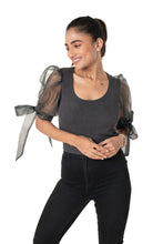Load image into Gallery viewer, Round neck Blouses with Bow Tied-up Sleeves- Plus Size - Dark Grey - Blouse featured