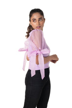 Load image into Gallery viewer, Round neck Blouses with Bow Tied-up Sleeves - Lavender - Blouse featured