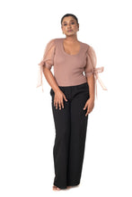 Load image into Gallery viewer, Round neck Blouses with Bow Tied-up Sleeves - Light Brown - Blouse featured