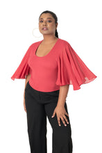 Load image into Gallery viewer, Hosiery Deep Neck Blouses - Butterfly Sleeves - Plus Size - Vermillion Red - Blouse featured