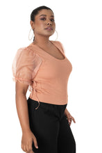 Load image into Gallery viewer, Round neck Blouses with Puffy Organza Sleeves - Cider - Blouse featured