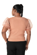 Load image into Gallery viewer, Round neck Blouses with Puffy Organza Sleeves - Cider - Blouse featured