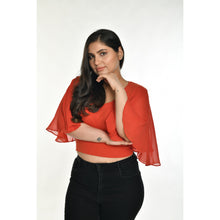 Load image into Gallery viewer, Hosiery Deep Neck Blouses - Butterfly Sleeves - Plus Size - Brick Red - Blouse featured