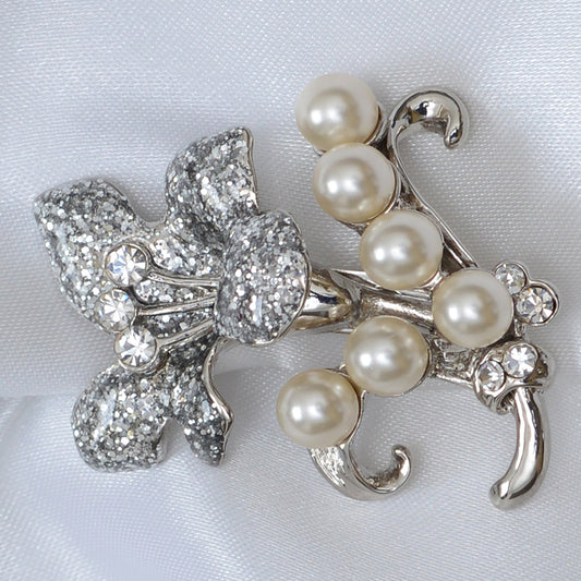 An Enchanting Diamond and Pearl Floral Brooch Brooch
