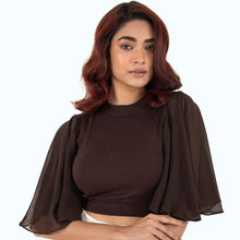 Load image into Gallery viewer, Hosiery Blouses- Butterfly Sleeves - Dark Brown - Blouse featured