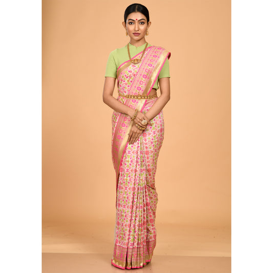Green and Pink Patola Saree Saree
