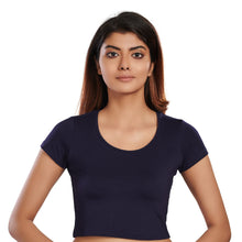Load image into Gallery viewer, 100% Cotton Rayon Blouses Navy Blue Blouse