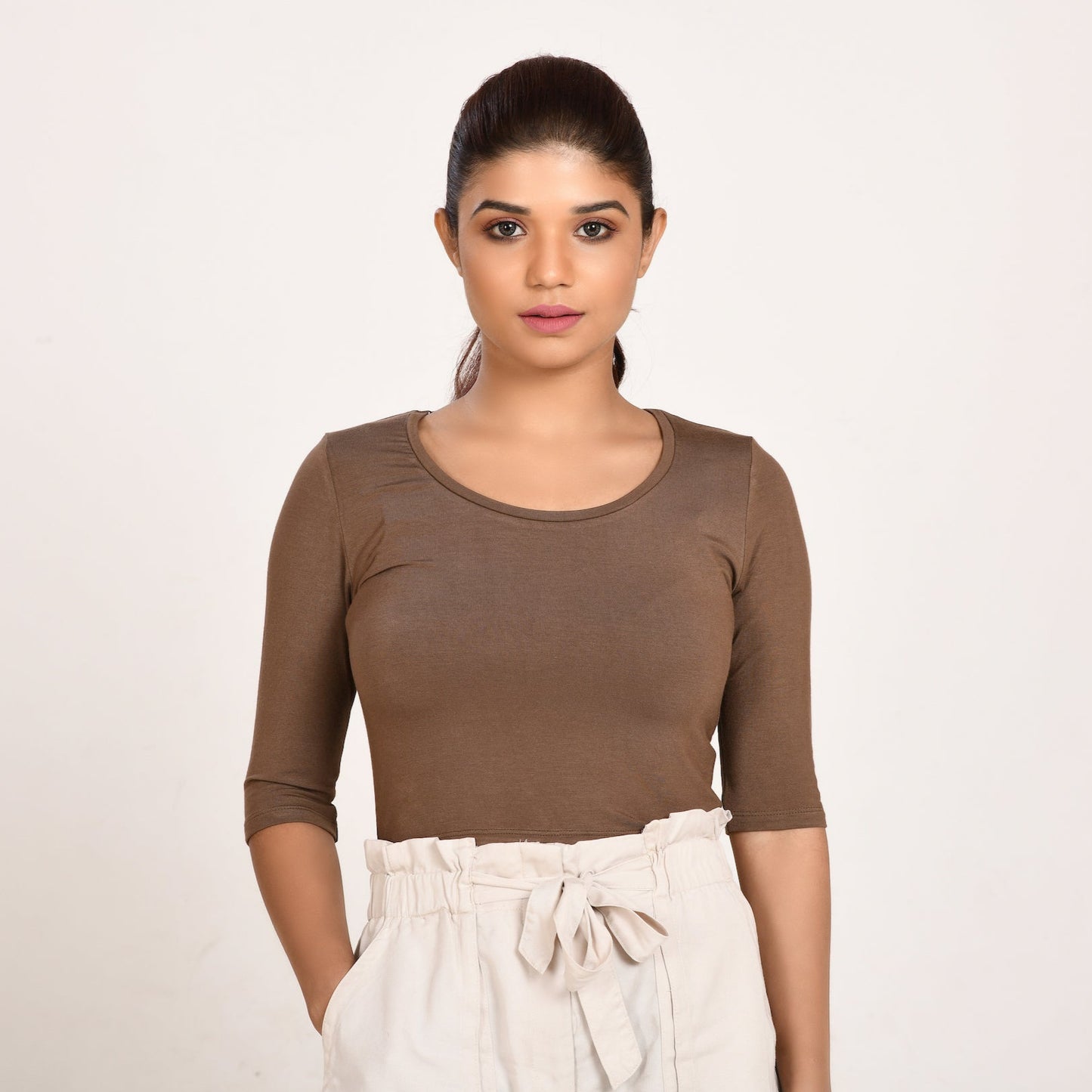 Cotton Rayon Blouses Plus Size - Elbow Sleeves Espresso Brown Bust size 42-48 Blouse